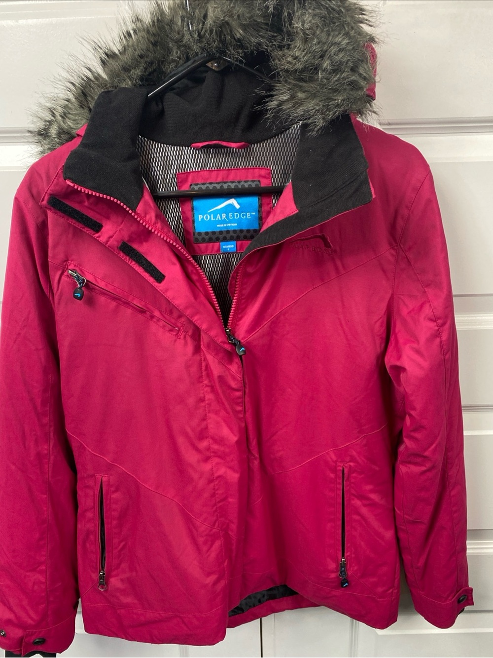 Women's Ski Jacket Small Hooded Snowboard Winter Outdoor Pink Fur Hood Lined